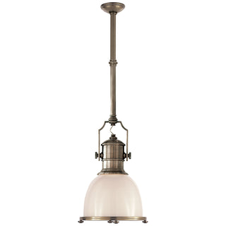 Buy antique-nickel-with-9-5-x-14-white-glass-glass-and-white-shade Country Industrial Pendant by Visual Comfort Signature