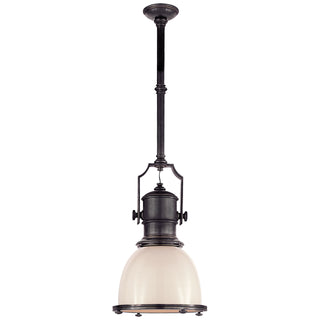 Buy bronze-with-9-5-x-14-white-glass-glass-and-white-shade Country Industrial Pendant by Visual Comfort Signature