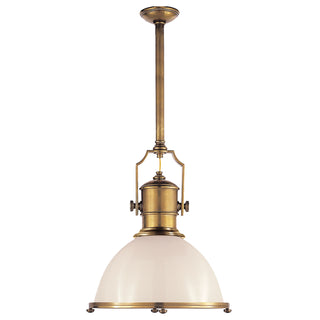 Buy antique-burnished-brass-with-9-5-x-19-5-white-glass-glass-and-white-shade Country Industrial Pendant by Visual Comfort Signature