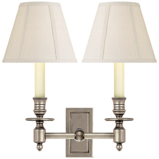 Buy antique-nickel-with-3-x-5-x-4-linen-glass-and-natural-cream-shade French Library Sconce by Visual Comfort Signature