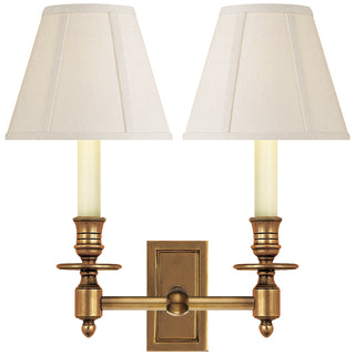 Buy hand-rubbed-antique-brass-with-3-x-5-x-4-linen-glass-and-white-shade French Library Sconce by Visual Comfort Signature