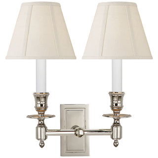 Buy polished-nickel-with-3-x-5-x-4-linen-glass-and-white-shade French Library Sconce by Visual Comfort Signature