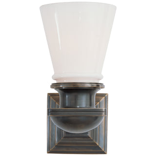 Buy bronze-with-white-glass-glass-and-white-shade Ny Subway Outdoor (Damp) Sconce by Visual Comfort Signature