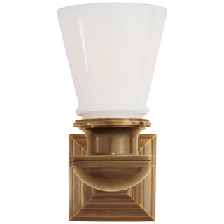 Buy hand-rubbed-antique-brass-with-white-glass-glass-and-white-shade Ny Subway Outdoor (Damp) Sconce by Visual Comfort Signature