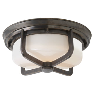 Buy bronze-with-white-glass-glass-and-white-shade Milton Outdoor (Wet) Flush Mount Ceiling Light by Visual Comfort Signature