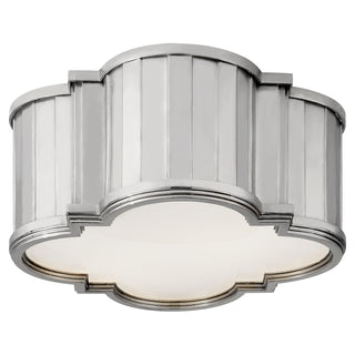 Buy polished-nickel-with-white-glass-glass-and-white-shade Tilden Outdoor (Damp) Flush Mount Ceiling Light by Visual Comfort Signature