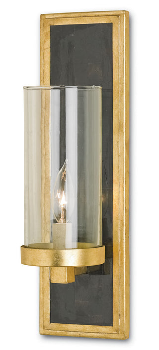 Buy contemporary-gold-leaf-black-penshell-crackle Charade Collection Outdoor (Damp) Sconce by Currey and Company