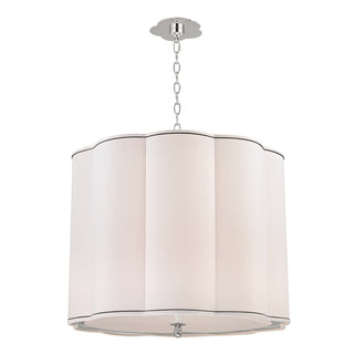 Buy polished-nickel-with-white-with-navy-blue-trim-glass-and-white-shade Sweeny Outdoor (Damp) Chandelier by Hudson Valley