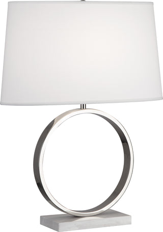 Buy polished-nickel-with-ascot-white-fabric-shade-glass-and-white-shade Logan Table Lamp by Robert Abbey