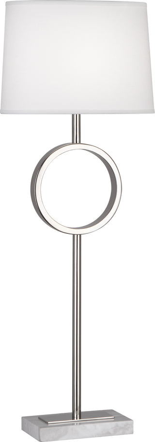 Buy polished-nickel-with-oval-ascot-white-fabric-shade-glass-and-white-shade Logan Table Lamp by Robert Abbey