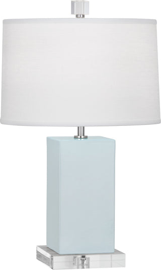 Buy baby-blue-glazed-ceramic-with-oyster-linen-shade-with-self-fabric-top-diffuser-glass-and-blue-shade Harvey Table Lamp by Robert Abbey