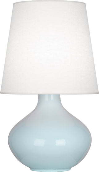 Buy baby-blue-glazed-ceramic-with-oyster-linen-shade-glass-and-blue-shade June Table Lamp by Robert Abbey