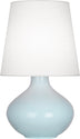 Baby Blue Glazed Ceramic with Oyster Linen Shade Glass and Blue Shade