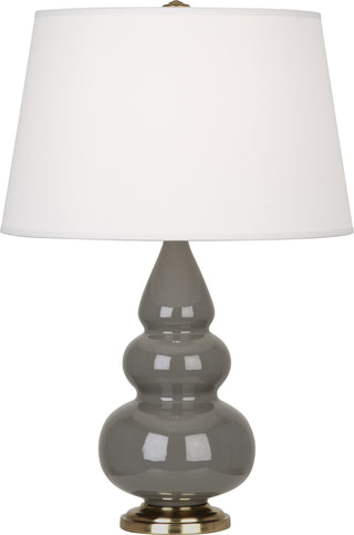 Buy ash-glazed-ceramic-w-antique-brassed-with-pearl-dupioni-fabric-shade-glass-and-white-shade Small Triple Gourd Table Lamp by Robert Abbey