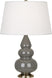 Ash Glazed Ceramic w/Antique Brassed with Pearl Dupioni Fabric Shade Glass and White Shade