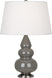 Ash Glazed Ceramic w/Antique Silvered with Pearl Dupioni Fabric Shade Glass and White Shade