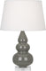 Ash Glazed Ceramic w/Lucite with Pearl Dupioni Fabric Shade Glass and White Shade