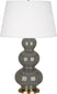 Ash Glazed Ceramic w/Antique Brassed with Pearl Dupioni Fabric Shade Glass and White Shade
