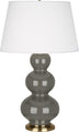 Ash Glazed Ceramic w/Antique Brassed with Pearl Dupioni Fabric Shade Glass and White Shade