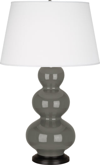 Buy ash-glazed-ceramic-w-deep-patina-bronzeed-with-pearl-dupioni-fabric-shade-glass-and-white-shade Triple Gourd Table Lamp by Robert Abbey