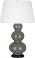 Ash Glazed Ceramic w/Deep Patina Bronzeed with Pearl Dupioni Fabric Shade Glass and White Shade