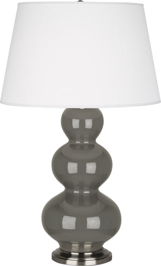 Buy ash-glazed-ceramic-w-antique-silvered-with-pearl-dupioni-fabric-shade-glass-and-white-shade Triple Gourd Table Lamp by Robert Abbey