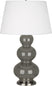 Ash Glazed Ceramic w/Antique Silvered with Pearl Dupioni Fabric Shade Glass and White Shade