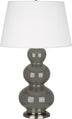 Ash Glazed Ceramic w/Antique Silvered with Pearl Dupioni Fabric Shade Glass and White Shade