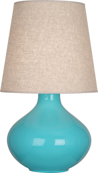 Buy egg-blue-glazed-ceramic-with-buff-linen-shade-glass-and-beige-tan-shade June Table Lamp by Robert Abbey