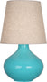 Egg Blue Glazed Ceramic with Buff Linen Shade Glass and Beige/Tan Shade