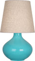 Egg Blue Glazed Ceramic with Buff Linen Shade Glass and Beige/Tan Shade