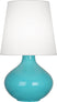 Egg Blue Glazed Ceramic with Oyster Linen Shade Glass and White Shade