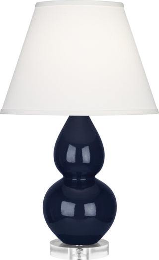 Buy midnight-blue-glazed-ceramic-w-lucite-with-pearl-dupioni-fabric-shade-glass Small Double Gourd Table Lamp by Robert Abbey