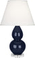 Midnight Blue Glazed Ceramic w/Lucite with Pearl Dupioni Fabric Shade Glass