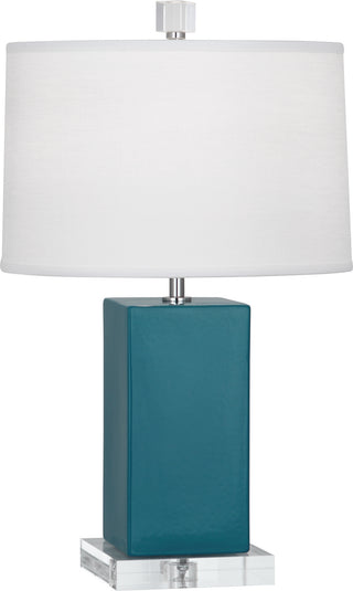 Buy peacock-glazed-ceramic-with-oyster-linen-shade-with-self-fabric-top-diffuser-glass Harvey Table Lamp by Robert Abbey