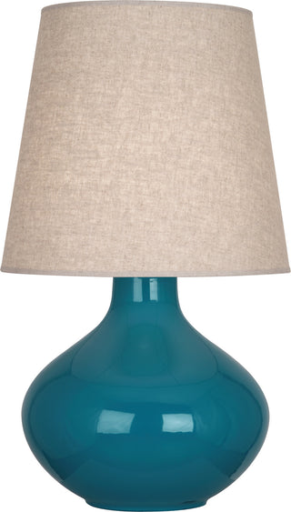 Buy peacock-glazed-ceramic-with-buff-linen-shade-glass June Table Lamp by Robert Abbey
