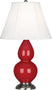 Ruby Red Glazed Ceramic w/Antique Silvered with Ivory Stretched Fabric Shade Glass and White Shade