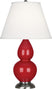 Ruby Red Glazed Ceramic w/Antique Silvered with Pearl Dupioni Fabric Shade Glass and White Shade