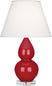 Ruby Red Glazed Ceramic w/Lucite with Pearl Dupioni Fabric Shade Glass and White Shade