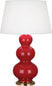 Ruby Red Glazed Ceramic w/Antique Brassed with Pearl Dupioni Fabric Shade Glass and White Shade