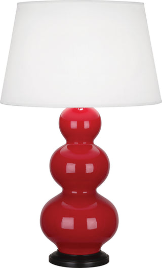 Buy ruby-red-glazed-ceramic-w-deep-patina-bronzeed-with-pearl-dupioni-fabric-shade-glass-and-white-shade Triple Gourd Table Lamp by Robert Abbey