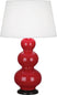 Ruby Red Glazed Ceramic w/Deep Patina Bronzeed with Pearl Dupioni Fabric Shade Glass and White Shade