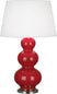 Ruby Red Glazed Ceramic w/Antique Silvered with Pearl Dupioni Fabric Shade Glass and White Shade