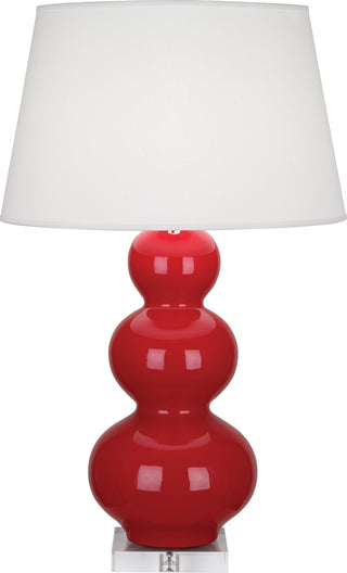 Buy ruby-red-glazed-ceramic-w-lucite-with-pearl-dupioni-fabric-shade-glass-and-white-shade Triple Gourd Table Lamp by Robert Abbey