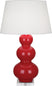 Ruby Red Glazed Ceramic w/Lucite with Pearl Dupioni Fabric Shade Glass and White Shade