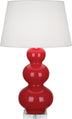 Ruby Red Glazed Ceramic w/Lucite with Pearl Dupioni Fabric Shade Glass and White Shade