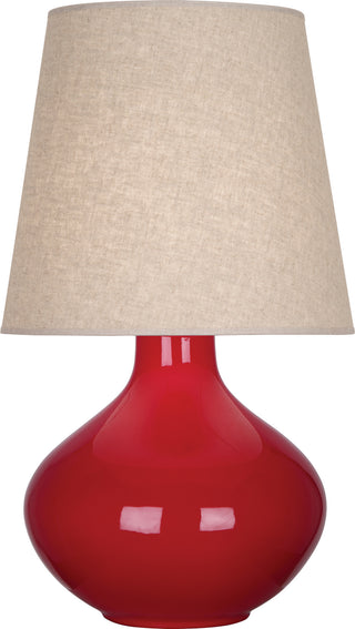 Buy ruby-red-glazed-ceramic-with-buff-linen-shade-glass-and-beige-tan-shade June Table Lamp by Robert Abbey
