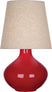 Ruby Red Glazed Ceramic with Buff Linen Shade Glass and Beige/Tan Shade