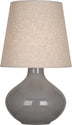 Smoky Taupe Glazed Ceramic with Buff Linen Shade Glass and Beige/Tan Shade