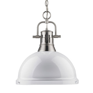 Buy pewter-with-white-glass-and-white-shade Duncan Outdoor (Damp) Pendant by Golden